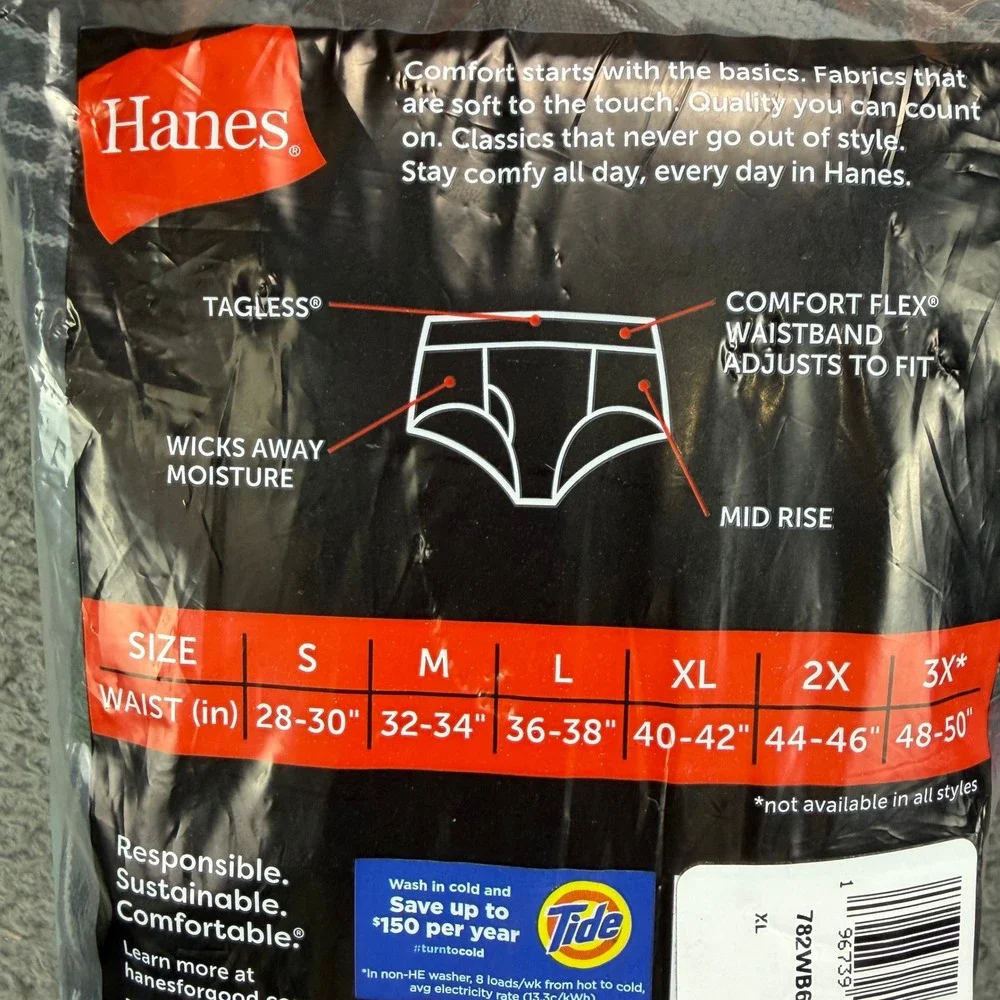 Hanes Mens 6 Pack Tagless Briefs XL 40-42 Comfort Flex Waistband 782WB6 Multi